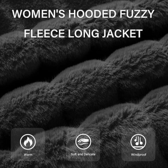 RISISSIDA Women Long Faux Fur Hooded Coat LARGE - Picture 8 of 10